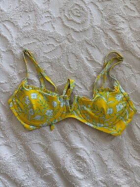 Zaful Yellow Floral Underwire swim bikini top with Green Accents